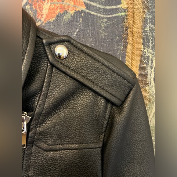 ZARA Moto Jacket Leather Faux Size XL Black Silver Zippers WOW - Picture 9 of 14
